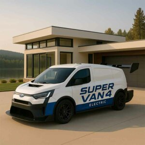 Ford Pro Electric SuperVan 4 Modern house and driv