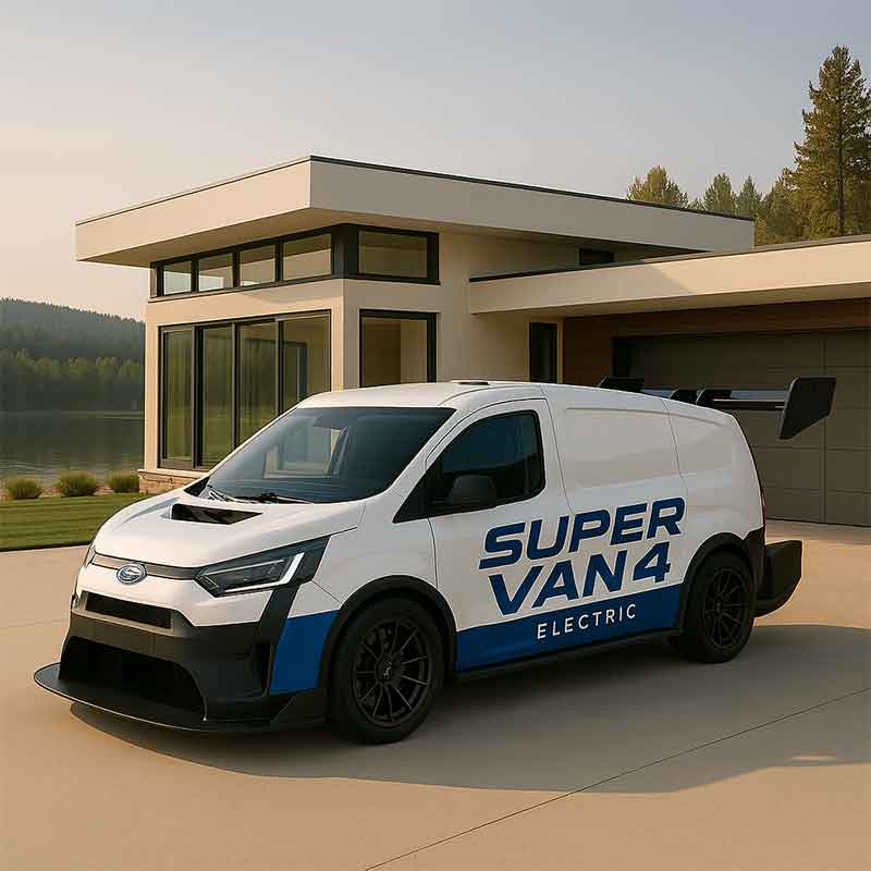 Ford Pro Electric SuperVan 4 Modern house and driv